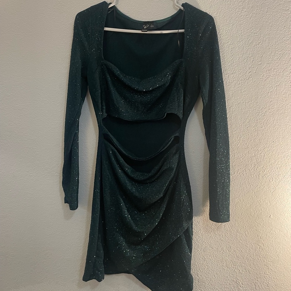 Windsor Asymmetrical Green Glitter Dress